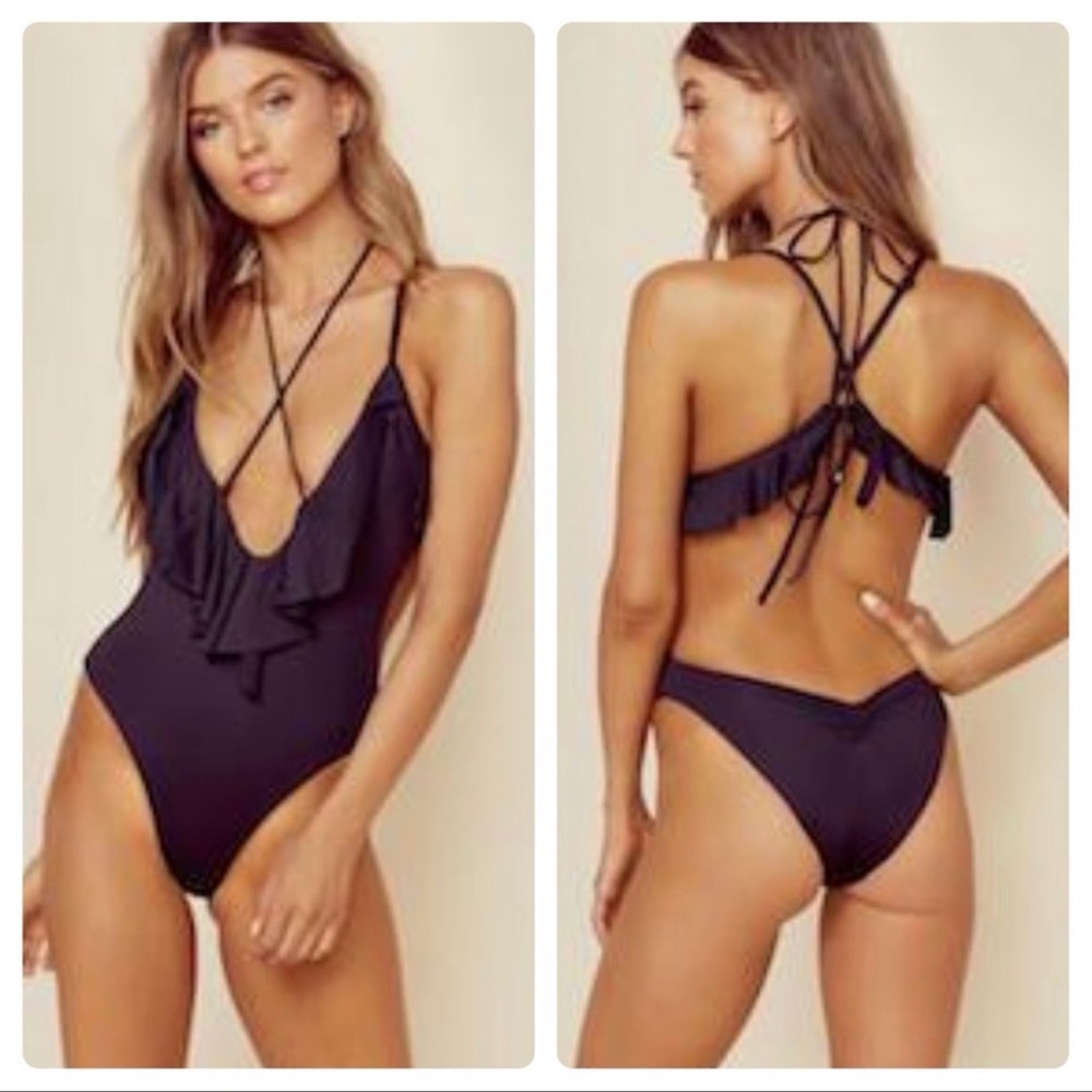 Blue Life Ruffled Romance Black Monokini Swimsuit